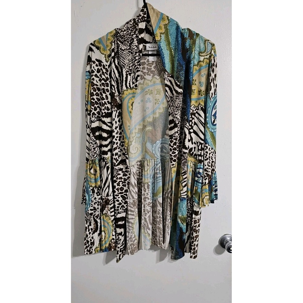 Rebekah‎ U.S.A Womens Open Front Top Extra Large Brown Green Animal Print Casual